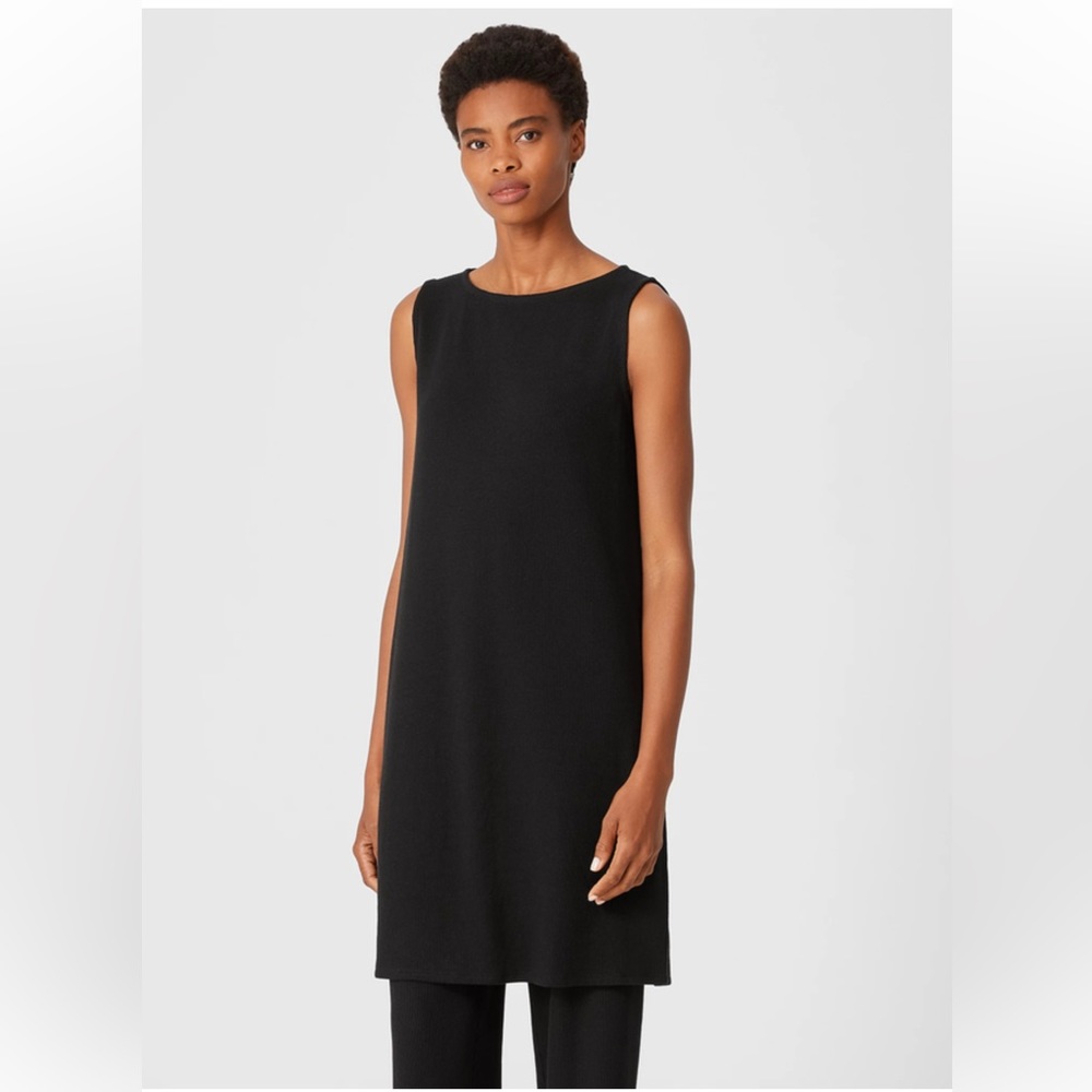 EILEEN‎ FISHER Ribbed Organic Cotton Blend Dress in Black Size XS